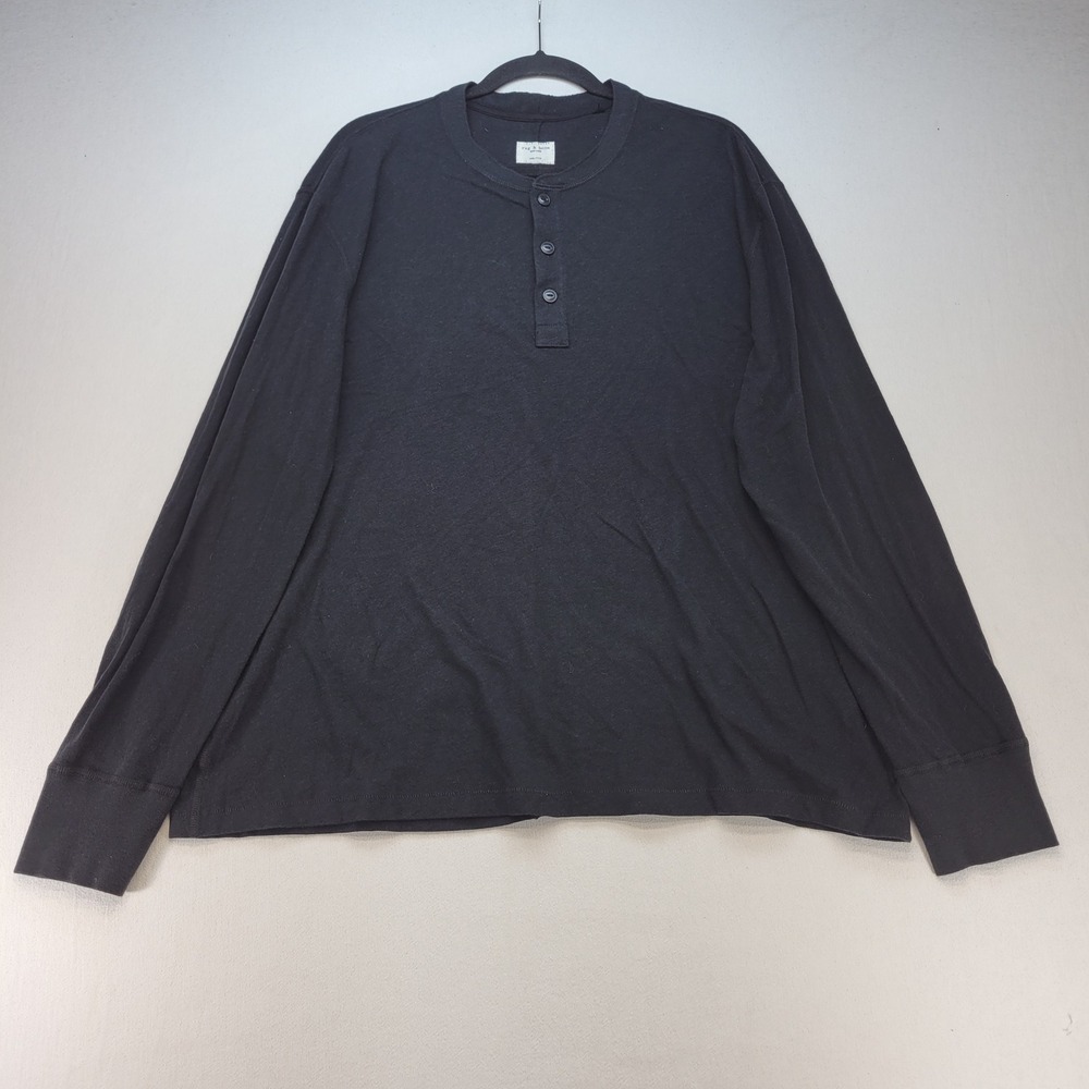 Rag & Bone Henley Shirt Mens XXL Black Casual Long Sleeve Cotton Jersey